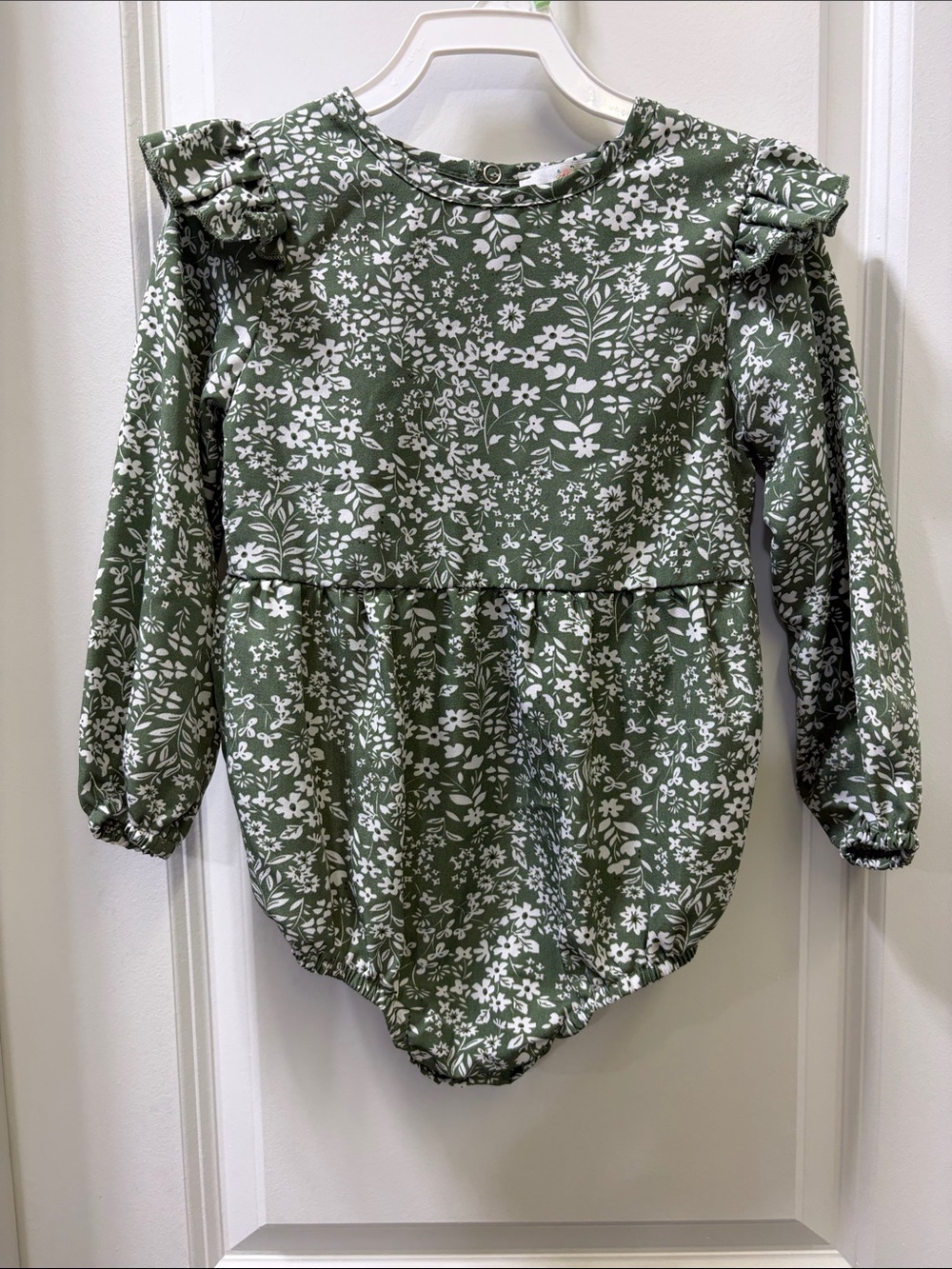Green Floral Ruffle Shoulder Toddler Bodysuit